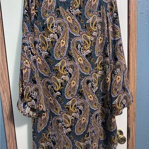 Cynthia Rowley Teal and Gold Paisley Dress